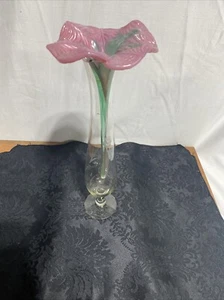"De colección Arte Soplado Vidrio Tallo Rosa Trompeta Flor Bohemia 8"" Hecho a Mano Checo" - Imagen 1 de 11