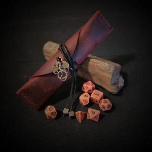 Combo / Handmade Leather Dice Bag/ Stain Dice Set Vintage Dice Bag DND Accessory - Picture 1 of 11