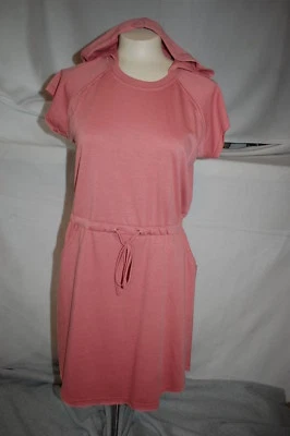 Jr Womens DUSTY ROSE MAUVE KNIT JERSEY DRESS Hooded POCKETS Drawstring Waist L - Image 1 of 3