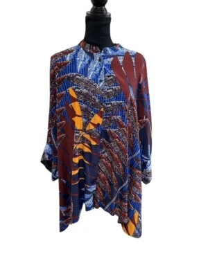 Blusa Ulla Popken para mujer talla 16/18 azul rojo mordedura de tiburón dobladillo mangas Dolman Foto 1 de 4