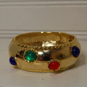 Vintage Faux Gripoix Glas mehrfarbig Plexiglas Steine aufklappbar Clamper Armband - Bild 1 von 9