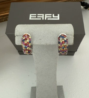 Effy 925 纯银多色蓝宝石 Huggies Earing 2.29 TCW 礼物 — 第 1/4 张图片