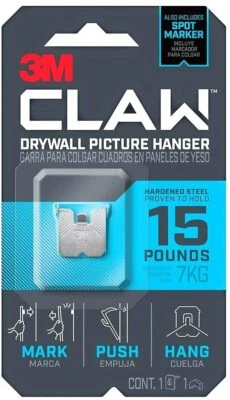 Colgador de fotos para paneles de yeso duradero fuerte 3M CLAW (15 LB) con marcador de punto temporal Foto 1 de 4