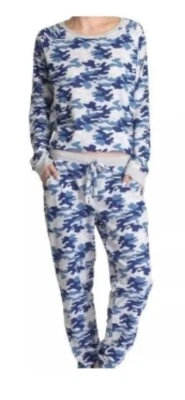 Conjunto de pijama para mujer Muk Luks Butter-Knit Hacci Lounge azul camuflaje talla M Foto 1 de 4