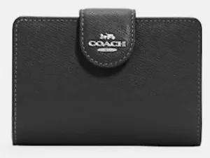 NEU COACH MEDIUM ECKREISSVERSCHLUSS GELDBÖRSE 198 $ SCHWARZES LEDER - Bild 1 von 11