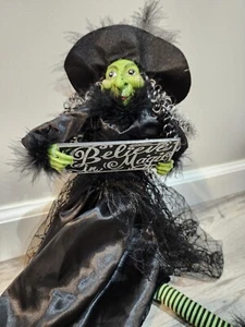 24" TALL HALLOWEEN Green WITCH SHELF SITTER FIGURINE Believe Magic HOME DECOR - Picture 1 of 3