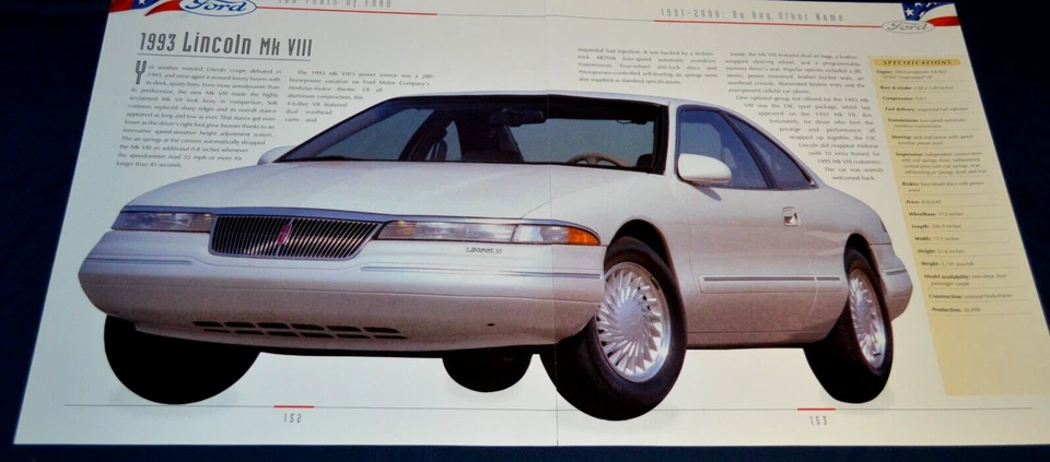 Lincoln Mark VIII 1993 impresión característica póster información especificaciones artículo 12x21 MK8 Foto 1 de 1