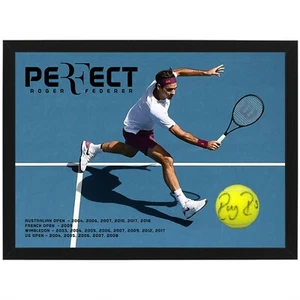 ROGER FEDERER HAND SIGNED FRAMED TENNIS BALL CUSTOM BACKDROP NADAL DJOKOVIC - Picture 1 of 1