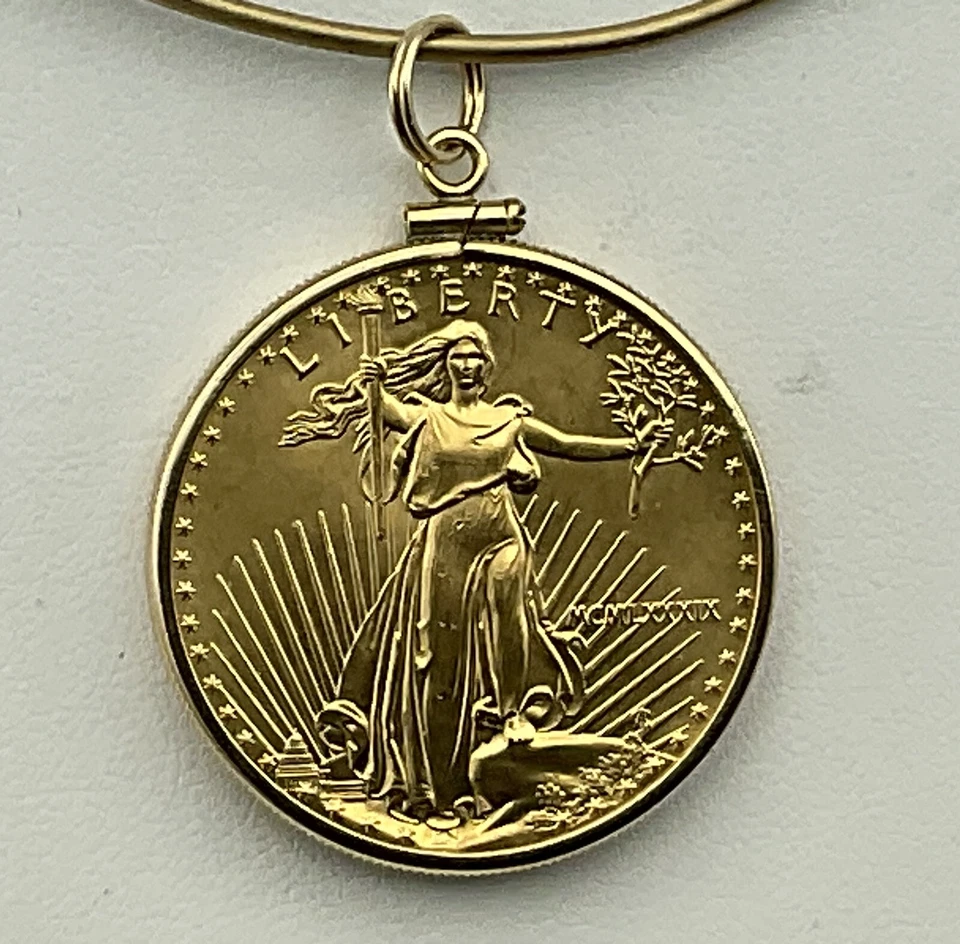 1989 $50 1 oz Gold American Eagle Coin Pendant-Classic 14K Yellow Gold Bezel - Image 1 of 4