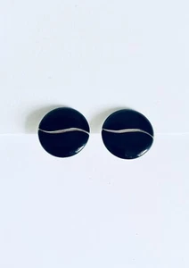 Vintage Silver Tone Black Enamel Round Shape Clip On Earrings Fashion Jewelry - Picture 1 of 7