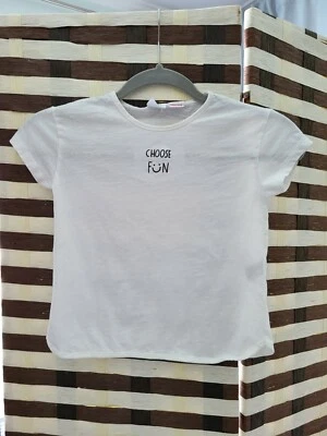 ZARA Girl white short sleeved T-SHIRT cotton CHOOSE FUN 18 24 months #1136D - Image 1 of 4