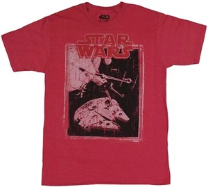 Star Wars Adult New T-Shirt - X-Wing & Milenium Falcon Boxed Distressed Pic - Picture 1 of 1