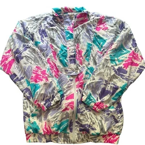 vtg 80s 90s NYLON AKITA WEAR MEDIUM NWOT WINDBREAKER FULL ZIP JAZZ PINK - Picture 1 of 4