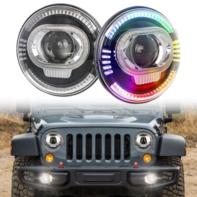 7inch LED Headlight RGB Hi-Lo For Jeep Wrangler JK Open Off-Road Vehicle 2.8 CRD - Image 1 of 4