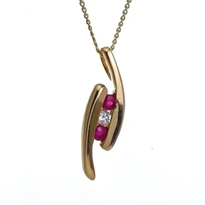 9ct Ruby Necklace Yellow Gold 0.1ct Red Round Natural Gemstone Gift - Picture 1 of 19