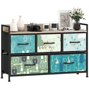 HOMCOM 5-Drawer Chest of Drawers, Fabric Dresser with Open Shelf, Blue - Picture 1 of 11