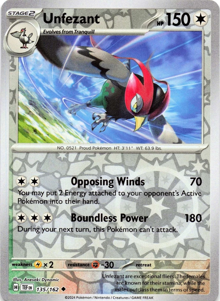 Unfezant 135/162 - REVERSE HOLO - SV05: Temporal Forces - NM - Image 1 of 2