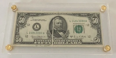 "  ERROR  "  SERIES OF 1969 C  $50.00  FEDERAL RESERVE NOTE, L 14843080 A - Image 1 of 4