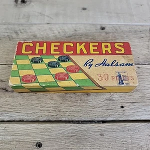 VTG CROWN Checkers 30 Pieces By Halsam Box White & Black Crowns - Picture 1 of 10