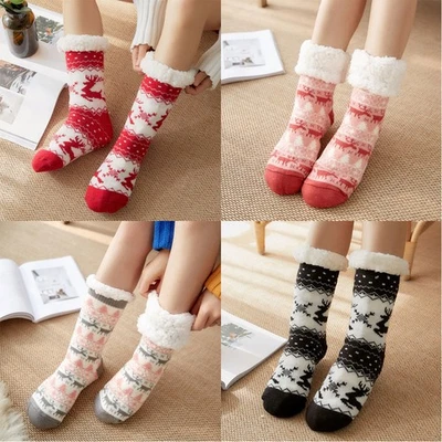 NEW-YIJUNSHUN Women Bed Slipper Fluffy Socks Fleece Soft Non Slip Knitted Thick Warm Winter