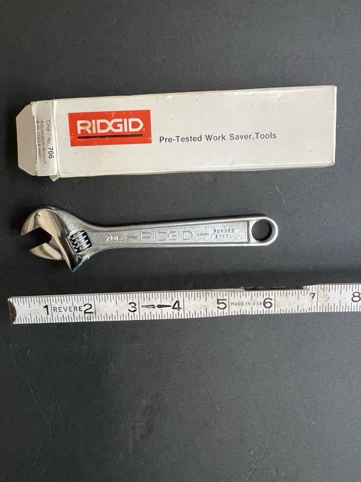 Vintage Tool Ridgid Adjustable Wrench & Original Box New Old Stock Collectible - Imagem 1 de 4
