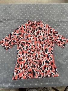 Karen Millen Orange Black Turtle Neck Jumper Top Size 10 Pattern Short Sleeve - Picture 1 of 2
