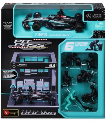 BURAGO FORMULA RACING 1/43 F1 MERCEDES W15 63 RUSSELL PIT PASS DIORAMA PLAYSET - Image 1 of 4