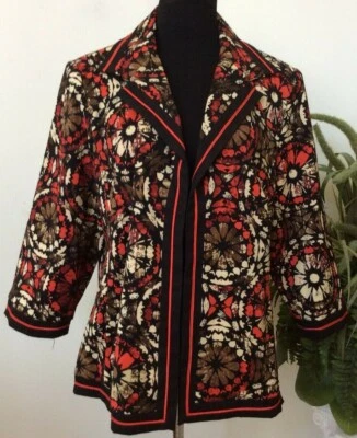 NUEVO CON ETIQUETAS Chaqueta Blazer Ivy Chic Para Mujer Multicolor Negra Poliéster Boho Talla 1X, $90 Foto 1 de 4