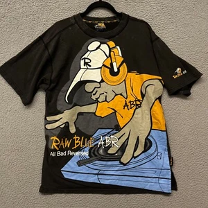 Raw Blue ABR Mens L Black Dj Hip Hop Y2K Skater Baggy Streetwear 2000 Vintage - Picture 1 of 15