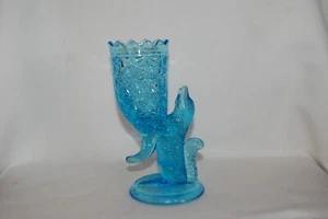 Seltene Columbia Glas Hund Figur Füllhorn Victoria Gänseblümchen & Knopf Vase blau - Bild 1 von 10