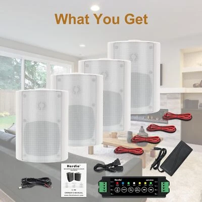 Herdio 400W Stereo Bluetooth Lautsprecher 4" Indoor Outdoor Lautsprecher Wandhalterung 4 Stück - Bild 1 von 4