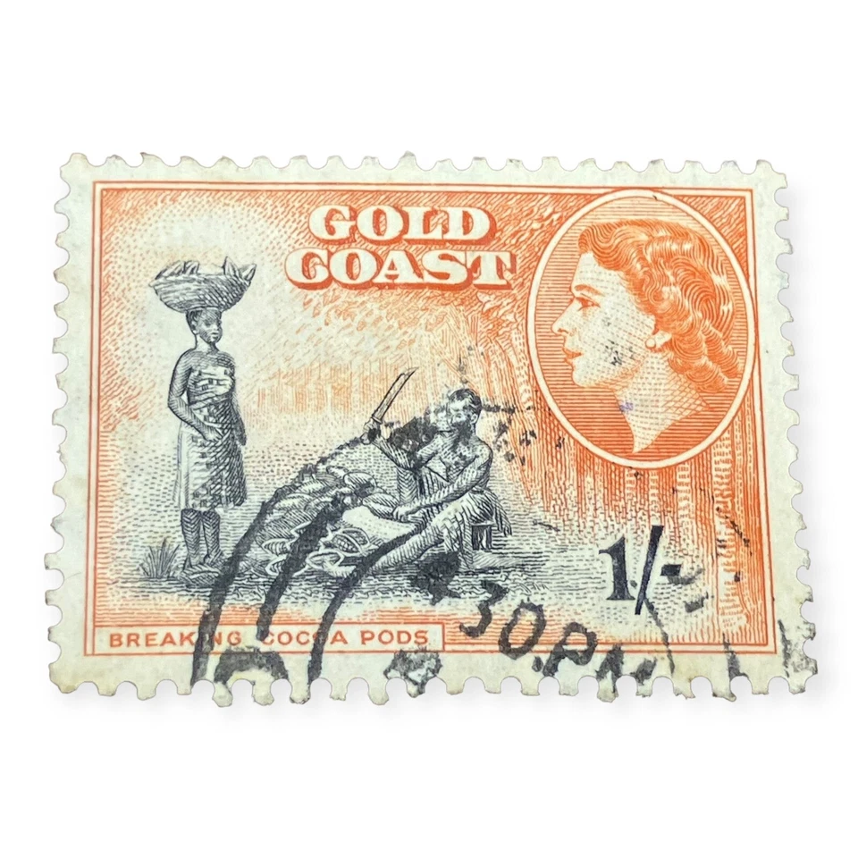 Gold Coast GV1 1948 1s. black & vermilion Breaking Cocoa Pods Stamp - Image 1 of 2