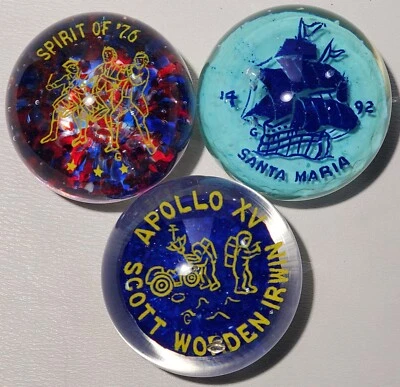 Lote de 3 pisapapeles de vidrio John Gentile Apolo XV - Santa María - Espíritu del '76 Foto 1 de 4