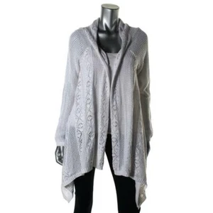 ⭐HEATHER B Womens White Crochet Stitch Open Cardigan Sweater Top ~ L M3020 - Bild 1 von 4