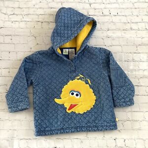 Vtg Sesame Street Big Bird Lined Hoodie Quilted Sweater Toddler 4T Muppet Henson