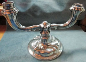 Candelabro doble plateado Art Deco 835 con fecha 1936 con una marca de luna, corona y estrella - Imagen 1 de 4
