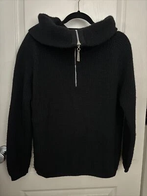 VTG DKNY Long Sleeve 1/4 Zip Wool Sweater  Black  Convertible High Neck Small - Image 1 of 4