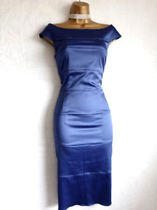 Linea dress size 10 Blue satin fitted lined shift midi wedding party cocktail VG
