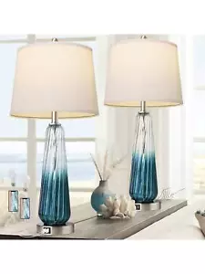 Table Lamps Set Of 2 Touch 3-Way Dimmable Glass Bedside Lamps With 2 USB Ports - Picture 1 of 13