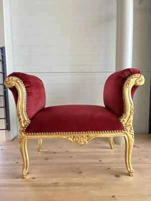 Ottoman French Louis XV Baroque Style Bench Handmade in Velvet Bordeaux Red - Bild 1 von 4