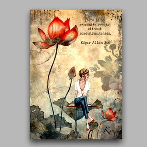 ACEO Fantasy Art Print Artist Trading Card 2.5x3.5 Tiny Girl Garden Flower Scene - Picture 1 of 3