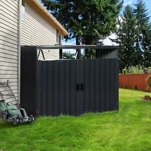Garbage Bin Shed Stores 2 Trash Cans Metal Outdoor Bin Shed for Garden Yard - Picture 1 of 9