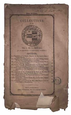 1851, 1st, COLLECTIONS HISTORICAL SOCIETY PENNSYLVANIA, CONRAD WEISER NARRATIVE - Image 1 of 4