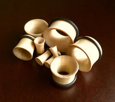 PAIR Crocodile Wood Tunnels Single Flare Plugs Organic Blond Blonde Gauges - Image 1 of 4