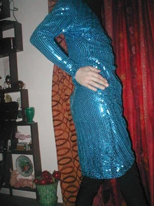 Golden Girls Blanche Devereaux style Sequined Blue Women's Dress by Tadashi - Picture 1 of 11