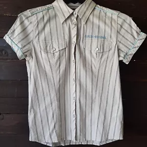 Harley Davidson Women's Shirt Sz Small Beige Pearl Snap Short Sleeve Pockets A15 - Picture 1 of 5