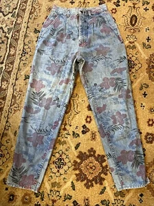Vintage Size 9 Floral High Waist Tapered Jeans Mom Jeans 24x26 USA MADE - Picture 1 of 20