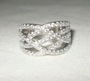 Diamonique Simulated Diamonds Sterling Silver Ring--size J  (QVC ) - Picture 1 of 3