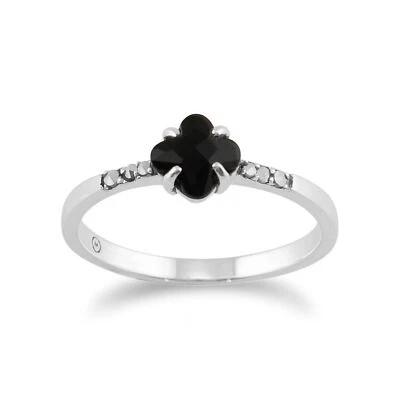 Anello Quadrato In Onice Nero E Marcasite In Argento Sterling 925 - Immagine 1 di 4