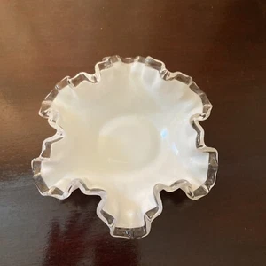 VTG Fenton Silver Crest Milk Glass Double Ruffled Footed Candy Dish - Picture 1 of 12